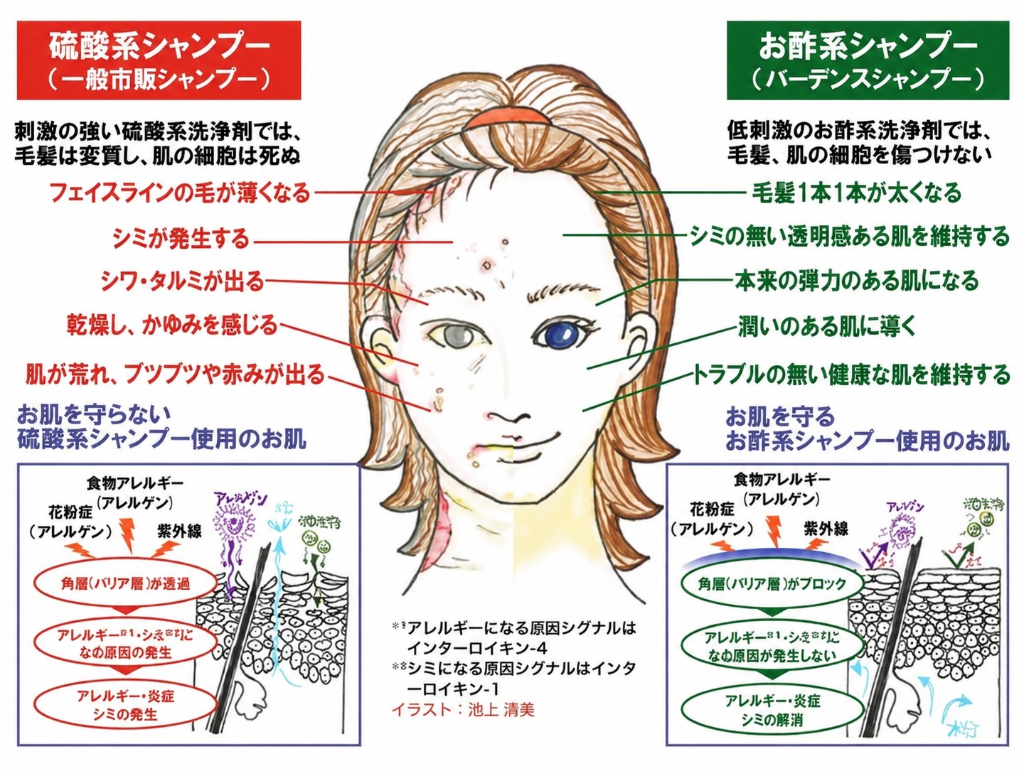 硫酸系シャンプーとお酢系シャンプーの比較図